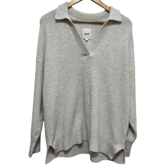 aerie Sweaters - AERIE Cozy Waffle Knit Popover Sweater Light Heather Gray Size Medium